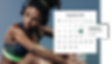 Kalender dari Wix Bookings menampilkan detail kelas kebugaran di sebelah wanita berpakaian olahraga