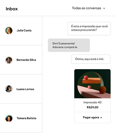 Inbox do usuário mostrando várias conversas com os visitantes do site.