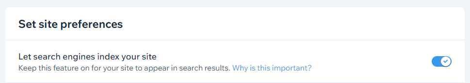 Indexing toggle in Wix site preferences.