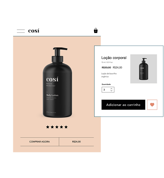 Loção corporal à venda em um site, com o botão Adicionar ao carrinho