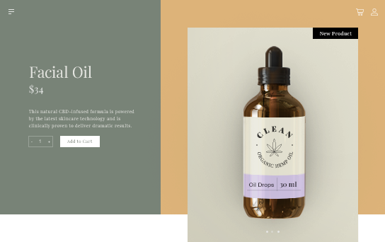 Product page for CBD facial oil.