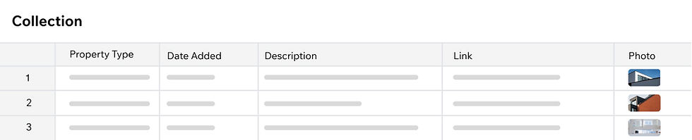 Wix Studio サイトのセクションに接続された CMS コレクション。不動産サイトのさまざまな物件の詳細など、コレクションのコンテンツがデザインに反映されている。