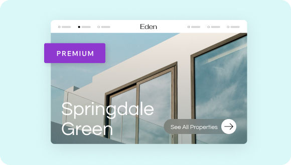 Real estate website with a purple sticker that says “Premium” to show it’s a Wix Studio website with a Premium plan. 