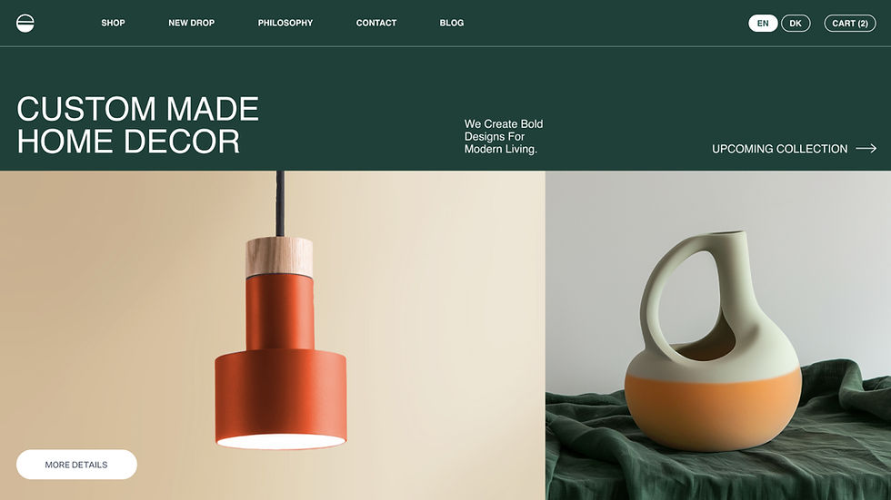 Example of an eCommerce site for a custom decor company with warm earth tones. 