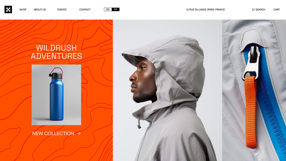 Example template for an eCommerce company selling outdoor gear with bright, product images. 