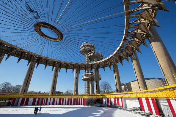 Structures of the New York State Pavilion at the 1964 New York World’s Fair remain standing.