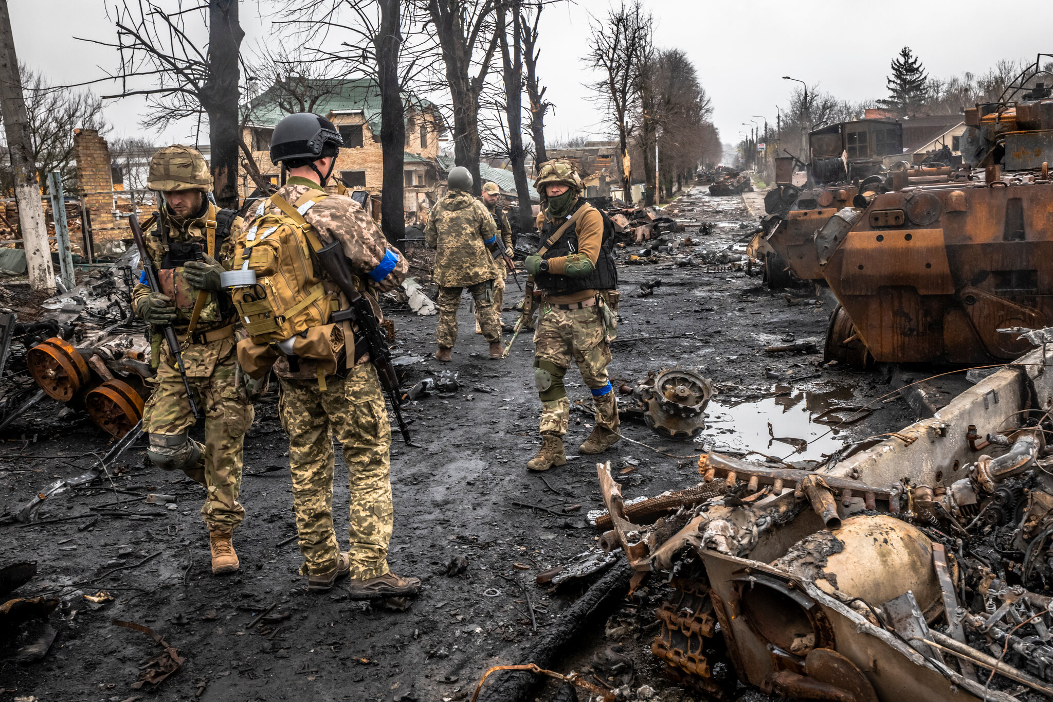 The remnants of a destroyed Russian military convoy.