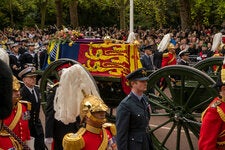 After the state funeral service for Queen Elizabeth II at Westminster Abbey in London on Monday, her coffin was taken on a gun carriage to Wellington Arch.