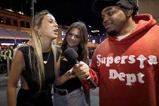 Hailey Welch, left, became known as “Hawk Tuah Girl” after an interview with DeArius Marlow, right, took off online.