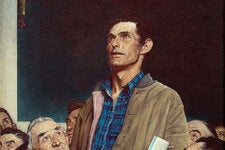 “Freedom of Speech,” completed in 1943, is among a series of works by the American painter and illustrator Norman Rockwell that depicted the “four freedoms” promoted in a Franklin D. Roosevelt speech.