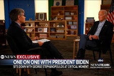 A screen grab of George Stephanopoulos interviewing President Biden on Friday.