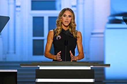 Lara Trump, the co-chair of the Republican National Committee, speaking at the Republican National Convention in Milwaukee on Tuesday night.