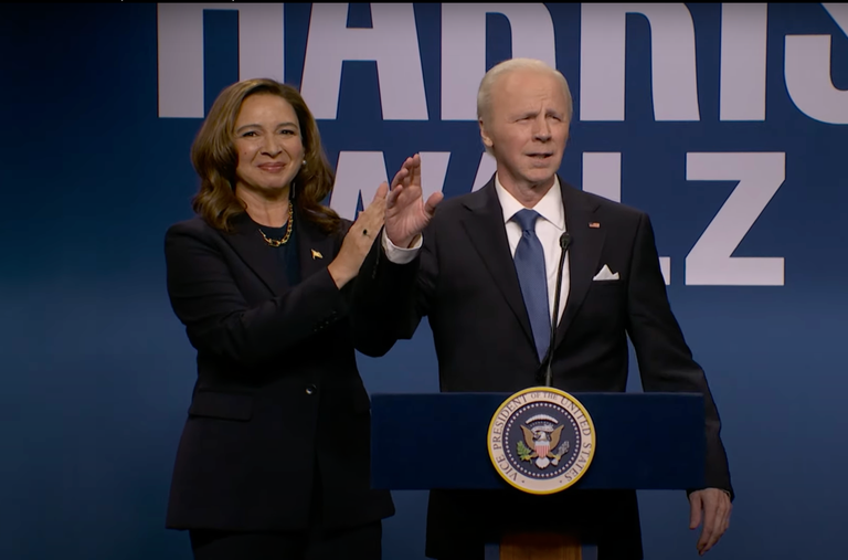 The 50th season of “S.N.L.” opened with a sketch featuring several cast alumni, including Maya Rudolph as Kamala Harris and Dana Carvey as President Biden.