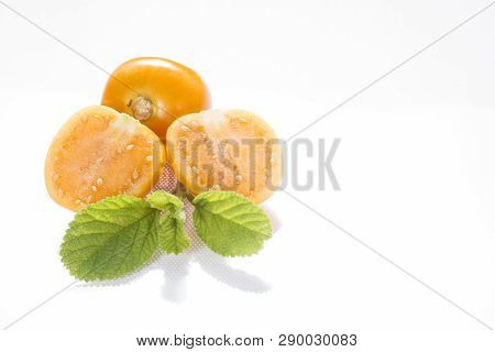 Fruit Of Cape Gooseberry, Uvilla, Aguaymanto On White Background - Physalis Peruviana