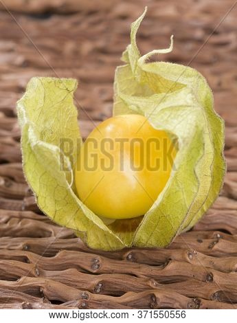 Golden Berry, Tropical Fruit Uchuva. Top View - Physalis Peruviana