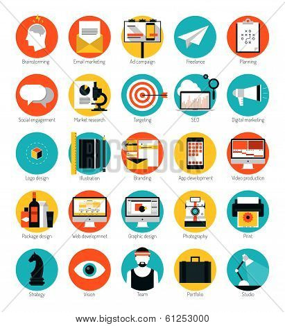 Marketing And Design Services Flat Icons Set