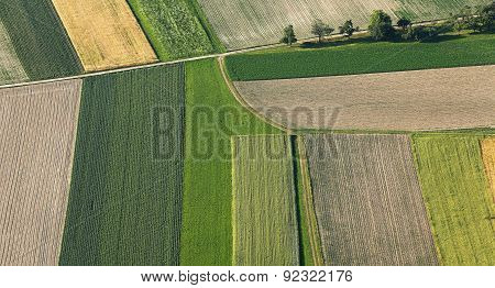 Freshly Plowed And Sowed Farming Land From Above