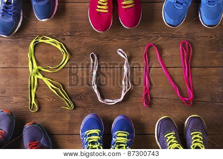 Running shoes on the floor