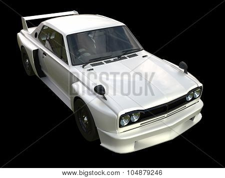 White sports coupe. White race car. Retro race. Japanese School tuning. Uniform black background. Th