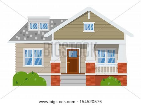 House isolated on white background. Vector house or family home isolated. House exterior, house facade vector. Flat residential house and detailed house exterior. House icon. House illustration. Home icon. Real estate house. House or home logo. Cottage.