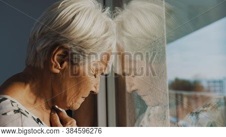 Hopeless Elderly Woman, Feeling Loneliness During The Lockdown. Vulnerable Group And Mental Health I