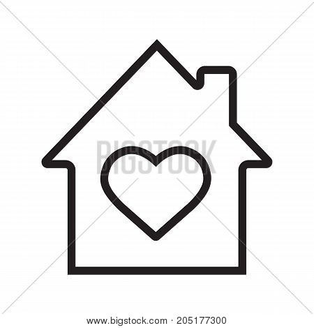 House with heart inside linear icon. Thin line illustration. Warm, comfort and safe residence. Family house contour symbol. Vector isolated outline drawing