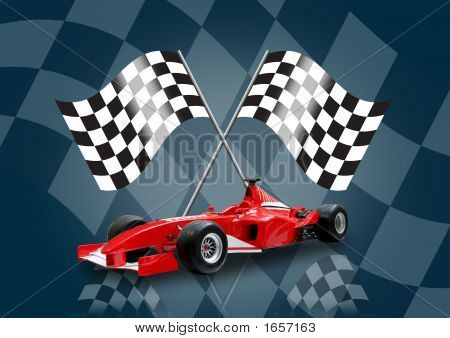 Red Formula One Car And Flag