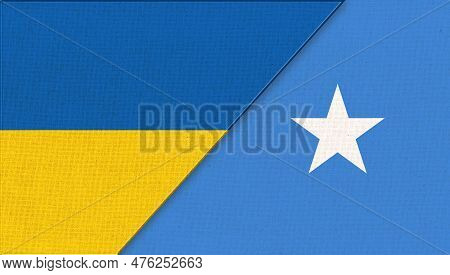 Flag Of Ukraine And Somali - 3d Illustration. Two Flag Together. National Symbols Of Ukraine And Som