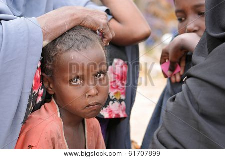 Sad African Children. Hunger Refugee Camp