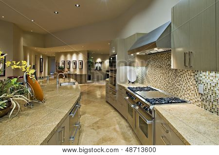 Open plan kitchen with living room in modern house