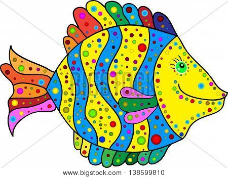 Cute colorful stripes fish cartoon. Vector illustration.