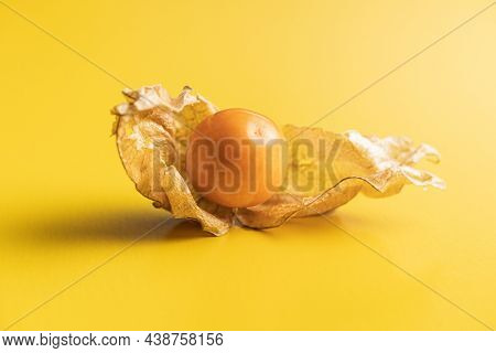 Physalis peruviana. Cape Gooseberry or ground cherries fruit on yellow background.