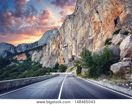 Asphalt Road. Colorful Landscape With Beautiful Mountain Road