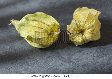 Golden Berry, Tropical Fruit Uchuva. Top View - Physalis Peruviana