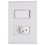 Interruptor Tramontina 1 Tecla Simples Liz + Tomada 2P + T 10A 250V com Placa Branco