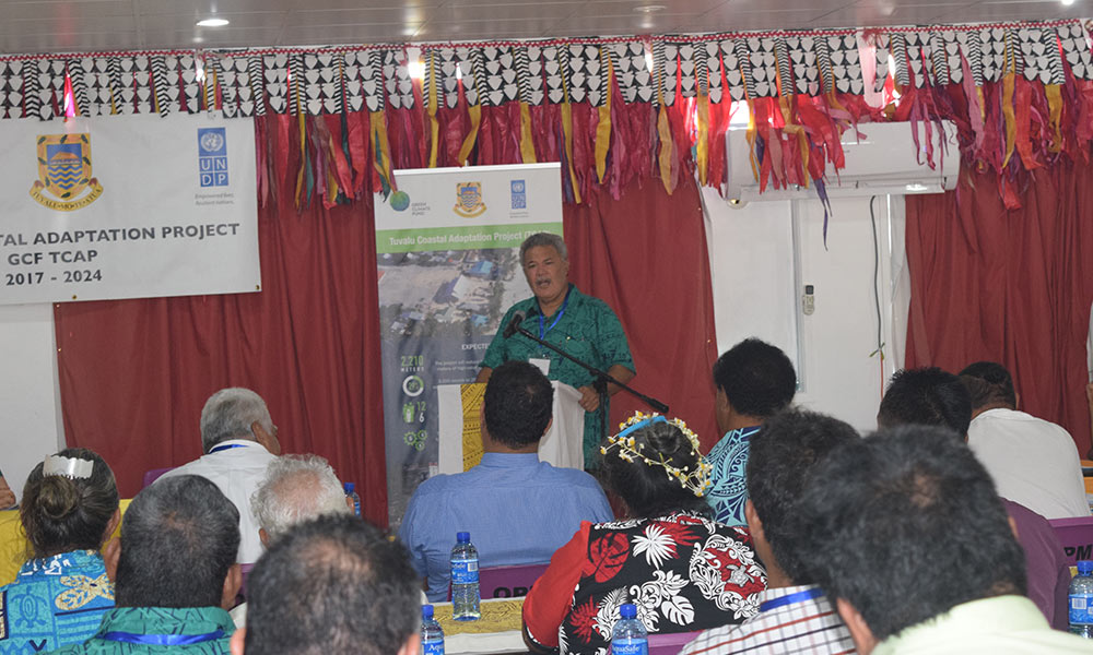 Tuvalu's Prime Minister, Enele Sopoaga, speaking at the official launch of the TCAP project, 29 August 2017. Photo: UNDP