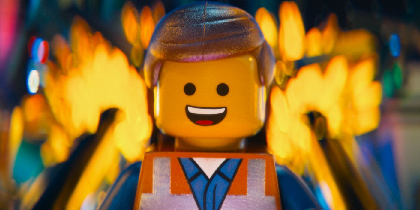 Emmet na cena de perseguição do filme LEGO