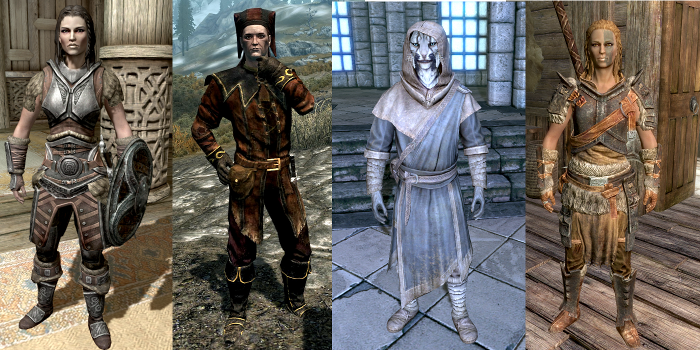 Lydia, Cicero, J'zargo y Mjol de Skyrim.