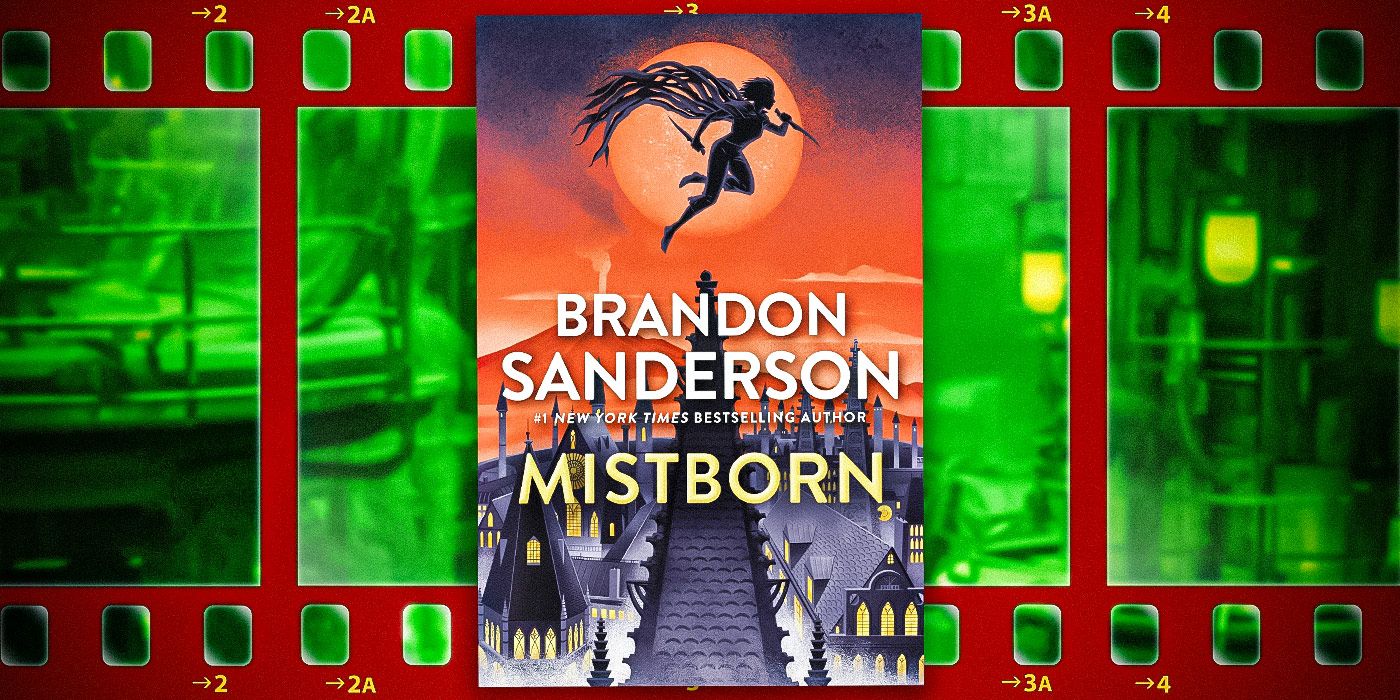 Capa do livro Mistborn com fundo de rolo de filme