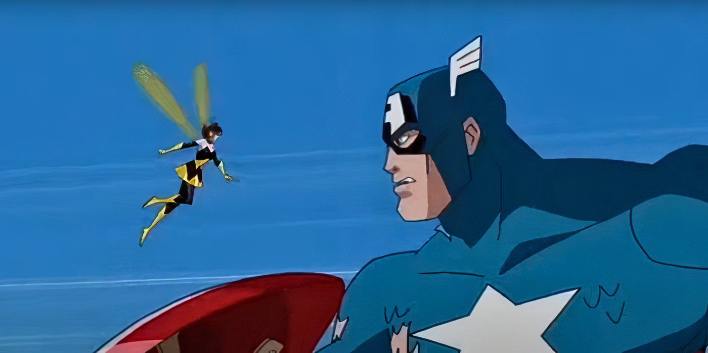 Captain America facing the Wasp in The Avengers: Earth's Mightiest Heroes (2010)