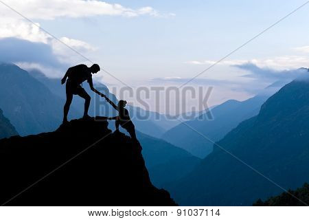 Teamwork Couple Climbing Helping Hand