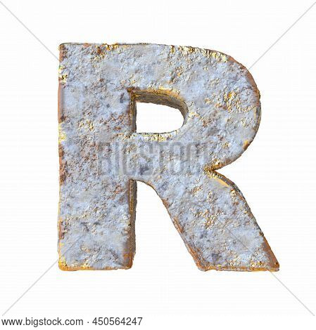 Stone With Golden Metal Particles Letter R 3d Rendering Illustration Isolated On White Background