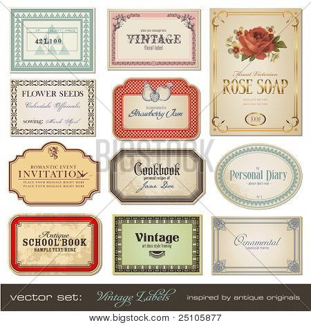 vector set: vintage labels - inspired by antique originals