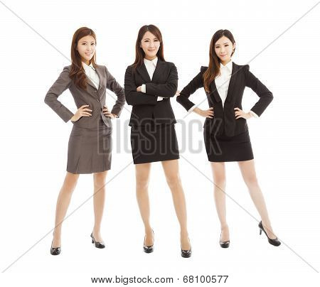 Confident  Young Business Woman Team Standing Isolated On White