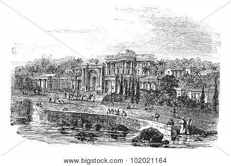 British Residency or Koti Residency in Hyderabad, India, during the 1890s, vintage engraving.  Trousset encyclopedia (1886 - 1891).