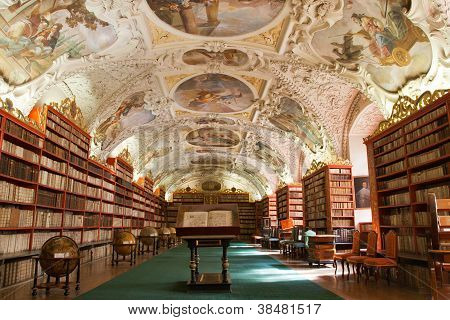 Library, Ancient Books, Globes In Stragov Monastery Czech Republic Prague