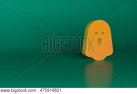 Orange Ghost Icon Isolated On Green Background. Happy Halloween Party. Minimalism Concept. 3d Render