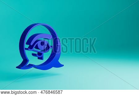 Blue Eye Of Horus Icon Isolated On Blue Background. Ancient Egyptian Goddess Wedjet Symbol Of Protec