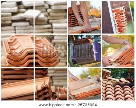 Mosaic of terracotta roof tiles