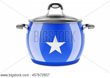 Somali National Cuisine Concept. Somali Flag Painted On The Stainless Steel Stock Pot. 3d Rendering 